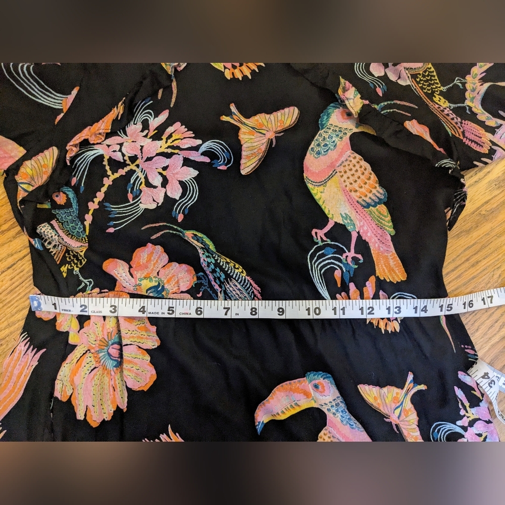 Banjanan Lenka Jungle Print Crew Neck Knee Length Toucan Moth Dress sz S - Picture 12 of 12